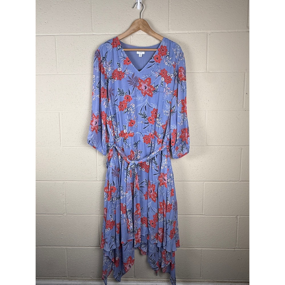 NWT J Jill Tropical Floral Colorful High Low Midi Dress Rayon Pockets 2X $159